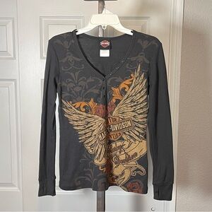 VTG Harley-Davidson Long Sleeve Thermal Shirt Womens Medium Affliction Hardy Y2K